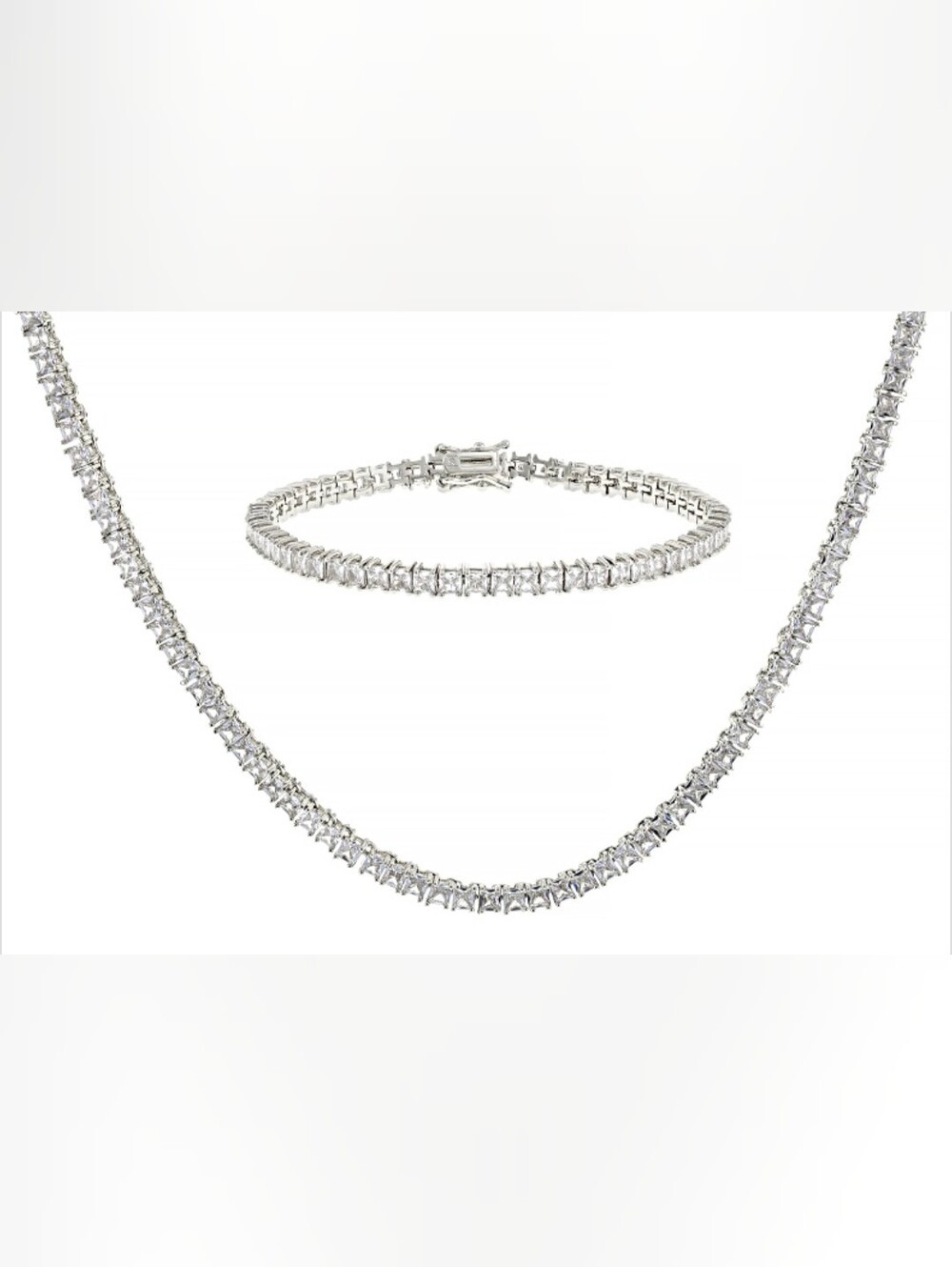 White Cubic Zirconia Silver Over Brass Tennis Necklace and Bracelet Set 53.40ctw